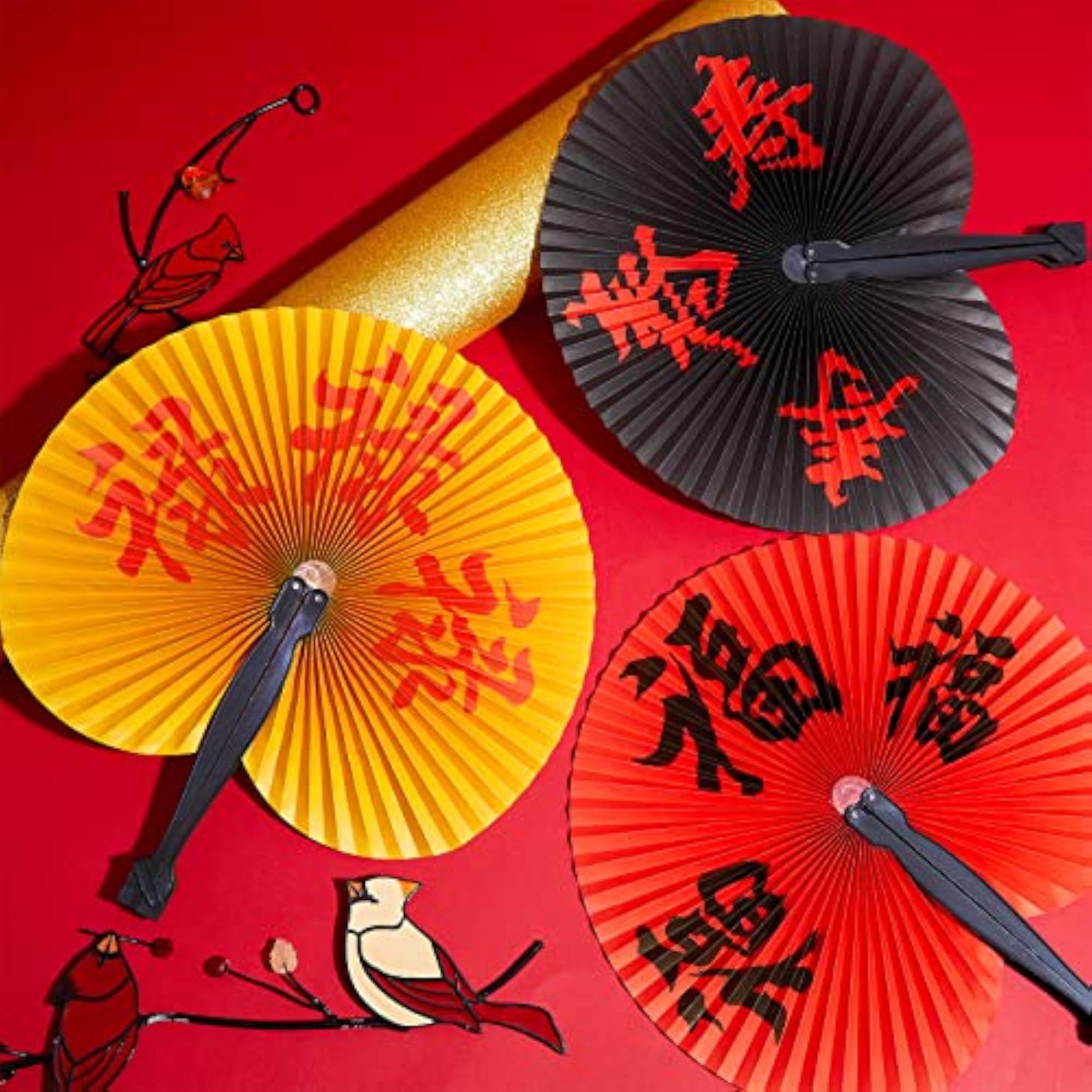 Chinese Character Folding Paper Fans, Assorted